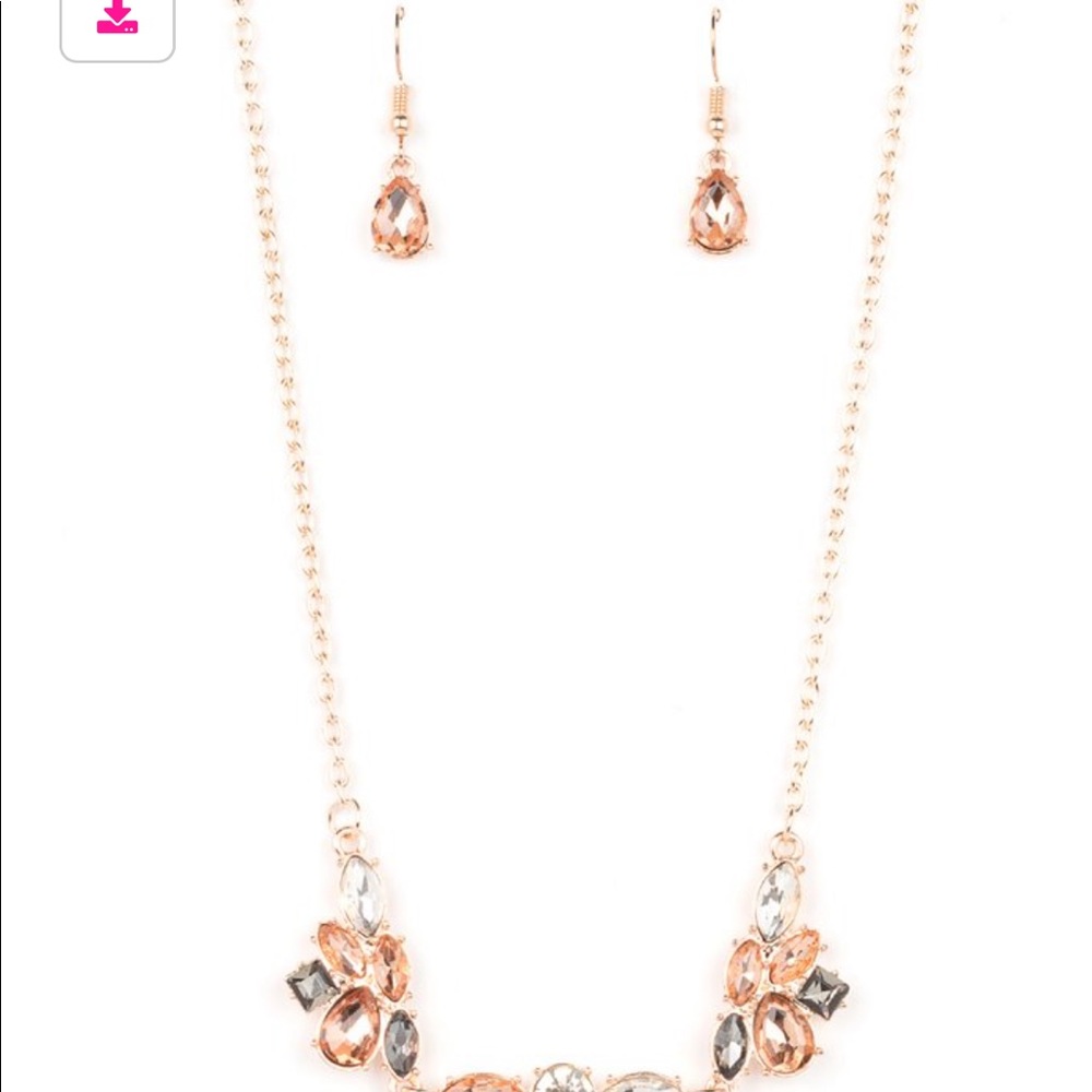 Rose Gold Rhinestone Necklace Set - Picture 3 of 5